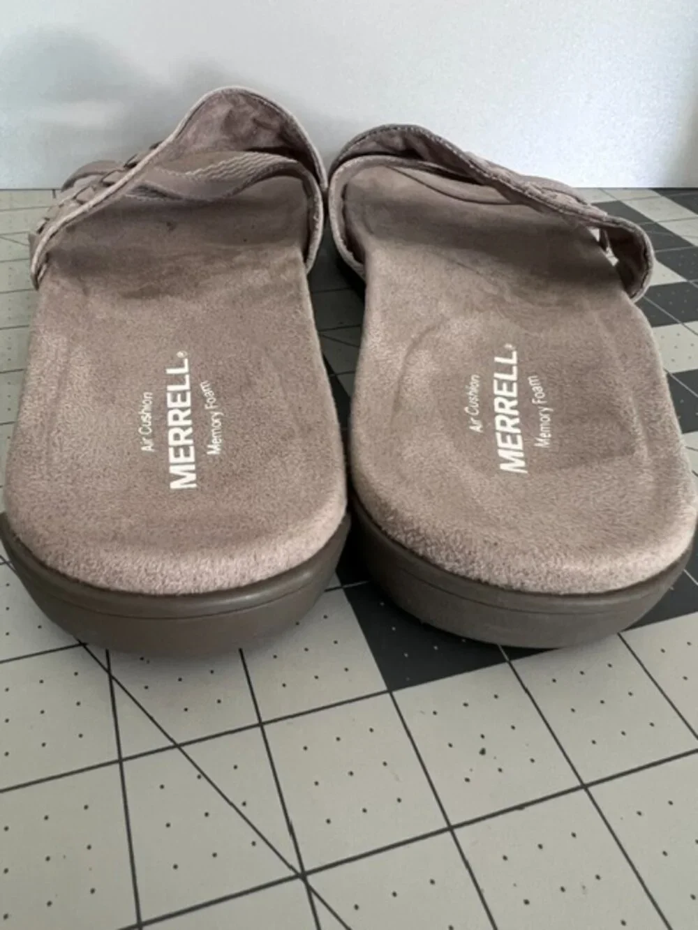 MERRELL Women's Kempsey Slide Sandals memory‎ foam tan woven straps size 7